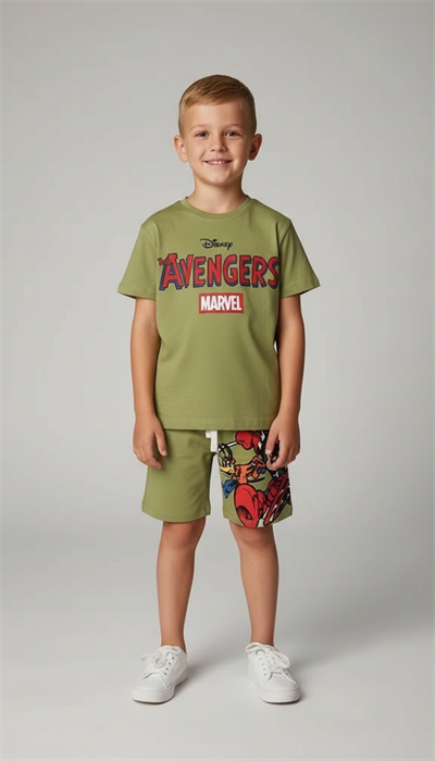 Yeşil Disney Avengers Sırt Baskılı Şortlu Takım