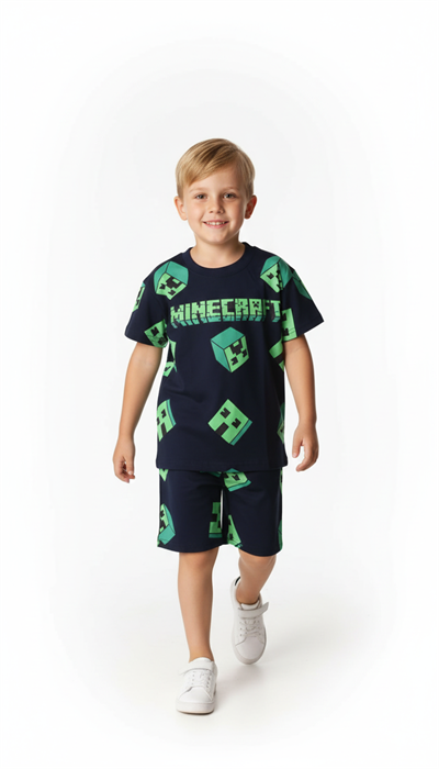 Yeşil Minecraft Şortlu Takım