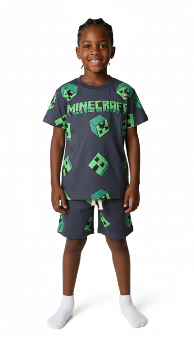 Yeşil Minecraft Şortlu Takım