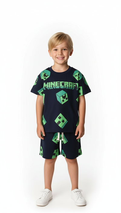 Yeşil Minecraft Şortlu Takım