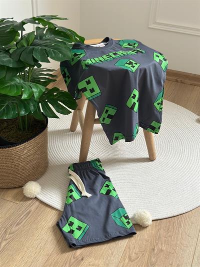 Yeşil Minecraft Şortlu Takım