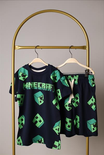 Yeşil Minecraft Şortlu Takım