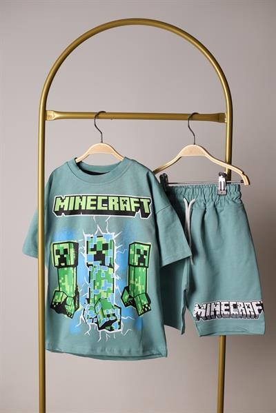 Yeşil Minecraft Şortlu Takım