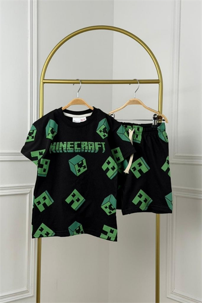 Yeşil Minecraft Şortlu Takım