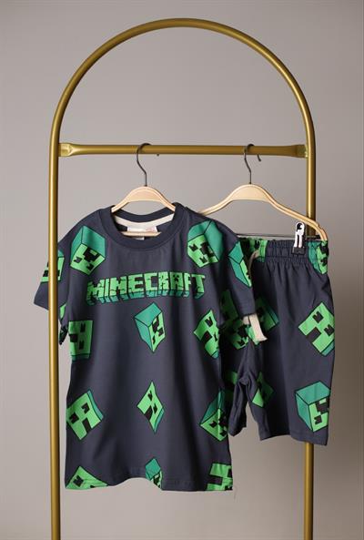 Yeşil Minecraft Şortlu Takım