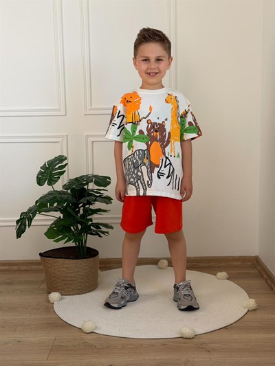Zoo Print Şortlu Takım