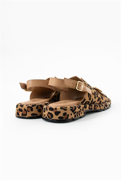 AURA KADIN HAKİKİ DERİ LEOPAR DESENLİ SANDALET NATURAL