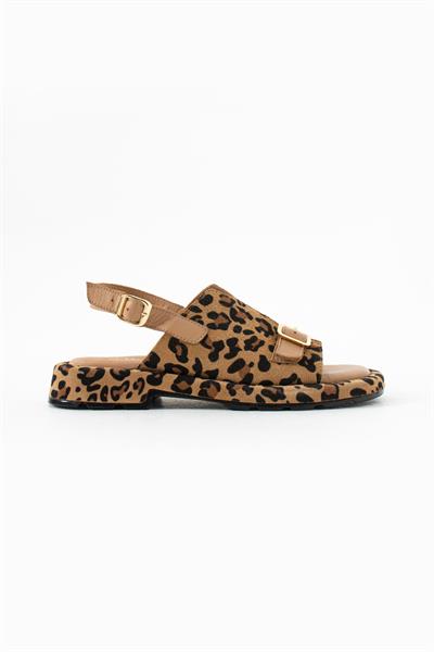 AURA KADIN HAKİKİ DERİ LEOPAR DESENLİ SANDALET NATURAL