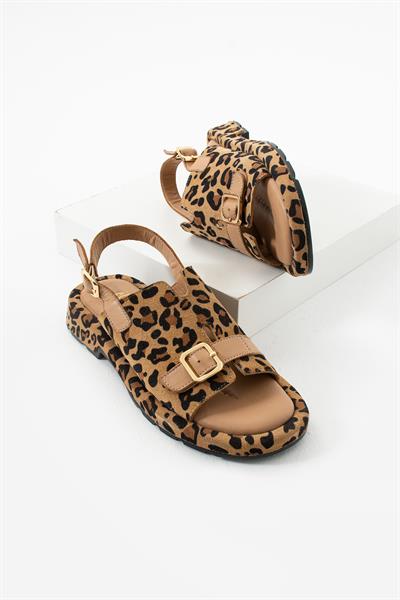 AURA KADIN HAKİKİ DERİ LEOPAR DESENLİ SANDALET NATURAL
