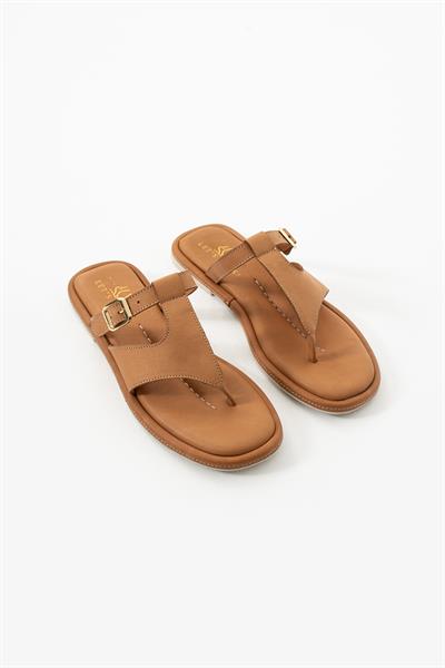 TERRA KADIN HAKİKİ DETRİ PARMAK ARASI TERLİK CAMEL