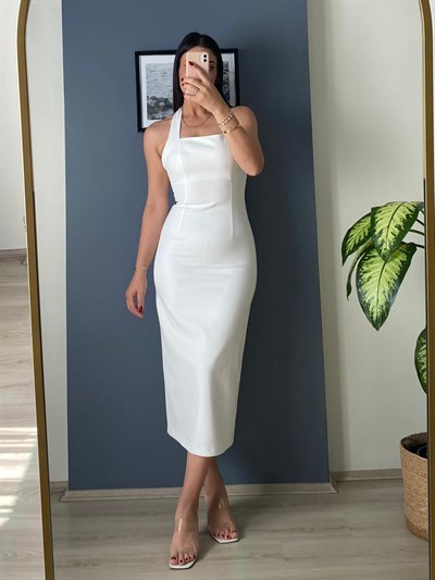 BEYAZ BEYMN MİDİ ELBİSE