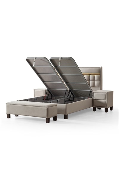 Cennet Yatak Dora 3’lü Yatak Seti – Ortopedik Yatak, Sandıklı Baza, Ledli Başlık