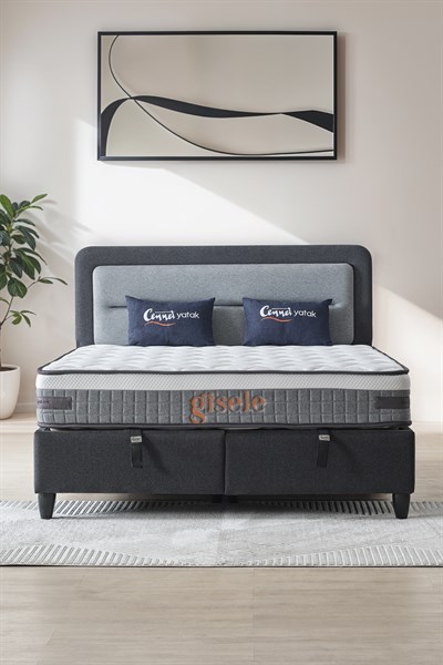 Cennet Yatak Gisele Modeli Full Ortopedik Çift Kişilik Pedli Yataklı Baza ve Başlık Takımı 3 lü Set