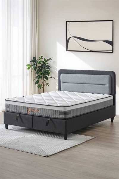 Cennet Yatak Gisele Modeli Full Ortopedik Çift Kişilik Pedli Yataklı Baza ve Başlık Takımı 3 lü Set