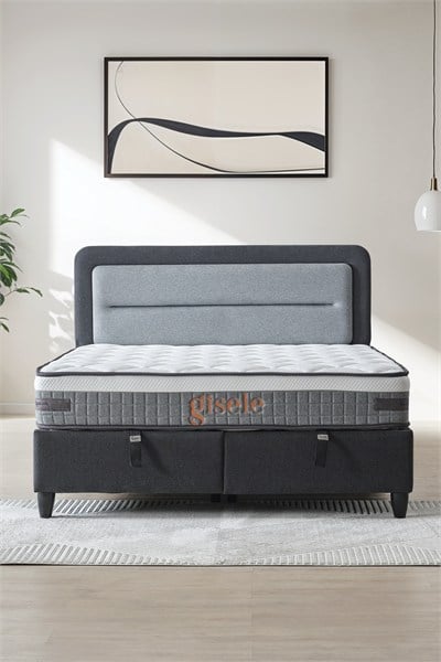 Cennet Yatak Gisele Modeli Full Ortopedik Çift Kişilik Pedli Yataklı Baza ve Başlık Takımı 3 lü Set