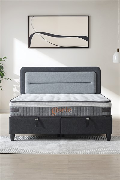 Cennet Yatak Gisele Modeli Full Ortopedik Çift Kişilik Pedli Yataklı Baza ve Başlık Takımı 3 lü Set