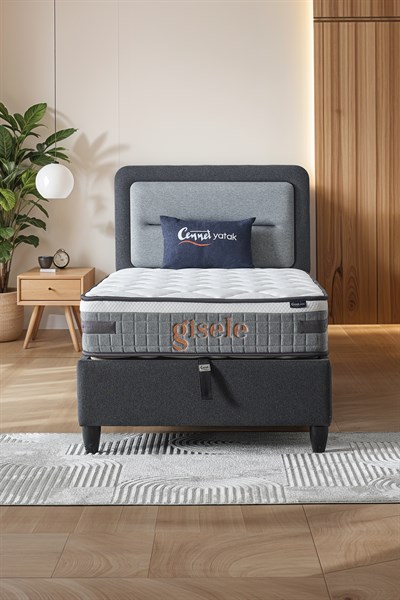 Cennet Yatak Gisele Tek Kişilik Sandıklı Baza + Full Ortopedik Antibakteriyel Pedli Yatak + Başlık 3 lü Set