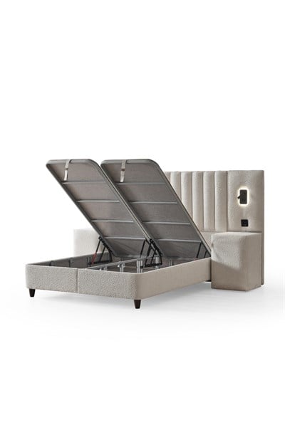 Cennet Yatak Lenon Modern Led Işıklı Sandıklı Baza ve Şık Tasarımlı Başlık Seti