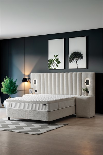 Cennet Yatak Lenon Premium 3lü Set – Ledli Başlık, Fonksiyonel Sandıklı Baza ve Yüksek Dayanıklı Süngerli Ortopedik Yatak