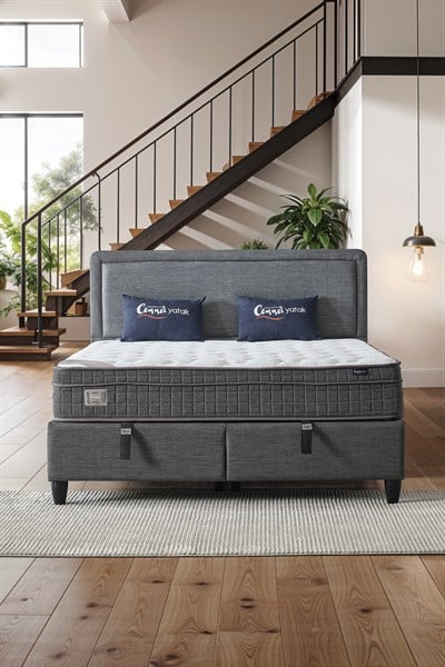 Cennet Yatak Melisa Çift Kişilik Sandıklı Baza + Full Ortopedik Antibakteriyel Paket Yaylı Visco Yatak + Başlık 3 lü Set