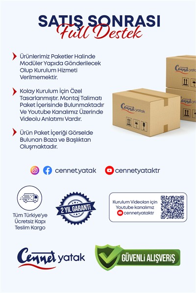 Cennet Yatak Melisa Çift Kişilik Sandıklı Baza ve Başlık 2’li Set Geniş Depolama