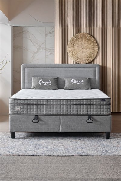 Cennet Yatak Melisa Çift Kişilik Sandıklı Baza + Full Ortopedik Antibakteriyel Paket Yaylı Visco Yatak + Başlık 3 lü Set