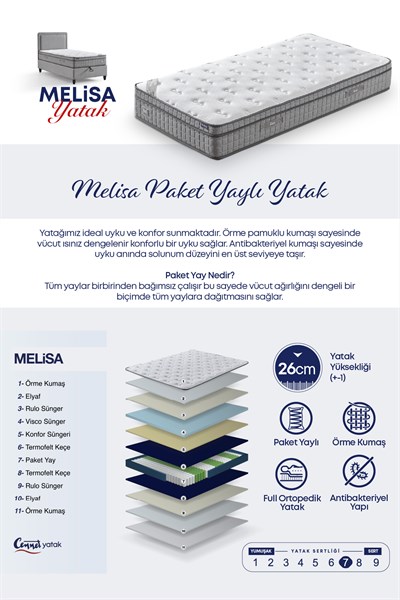 Cennet Yatak Melisa Tek Kişilik Full Ortopedik Visco Yatak Antibakteriyel ve Paket Yaylı Sistem