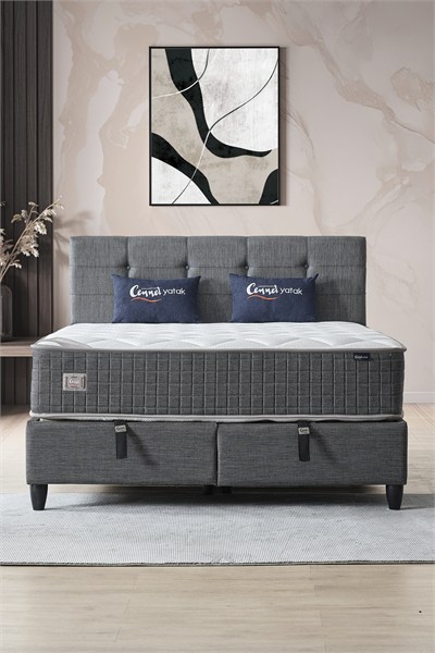 Cennet Yatak Mimoza Modeli Çift Kişilik Full Ortopedik Yataklı Sandıklı Baza ve Başlık Takımı 3 lü Set
