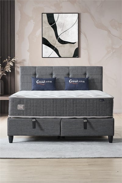 Cennet Yatak Mimoza Modeli Çift Kişilik Full Ortopedik Yataklı Sandıklı Baza ve Başlık Takımı 3 lü Set