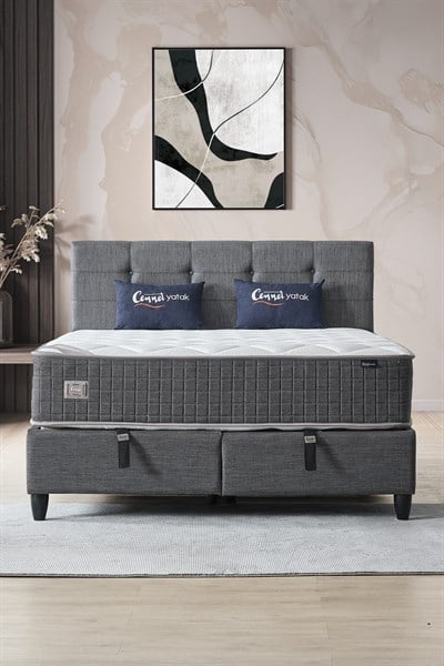 Cennet Yatak Mimoza Modeli Çift Kişilik Full Ortopedik Yataklı Sandıklı Baza ve Başlık Takımı 3 lü Set
