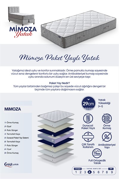 Cennet Yatak Mimoza Tek Kişilik Full Ortopedik Antibakteriyel Paket Yaylı Yatak