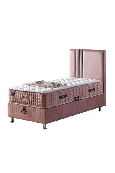Cennet Yatak Pink Geniş Depolama Alanlı Sandıklı Baza ve Kapitoneli Pudra Renk Başlık Seti