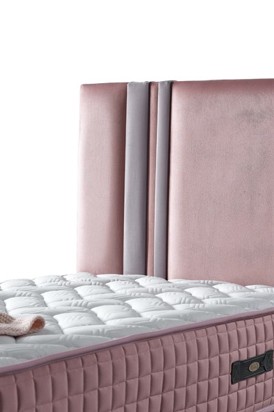 Cennet Yatak Pink Geniş Depolama Alanlı Sandıklı Baza ve Kapitoneli Pudra Renk Başlık Seti
