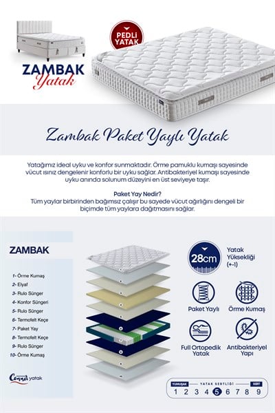 Cennet Yatak Zambak Modeli Çift Kişilik Pedli Paket Yaylı Full Ortopedik Antibakteriyel Yatak