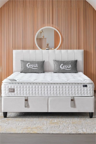 Cennet Yatak Zambak Modeli Full Ortopedik Çift Kişilik Pedli Yataklı Baza ve Başlık Takımı 3 lü Set