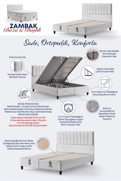 Cennet Yatak Zambak Modeli Full Ortopedik Çift Kişilik Pedli Yataklı Baza ve Başlık Takımı 3 lü Set