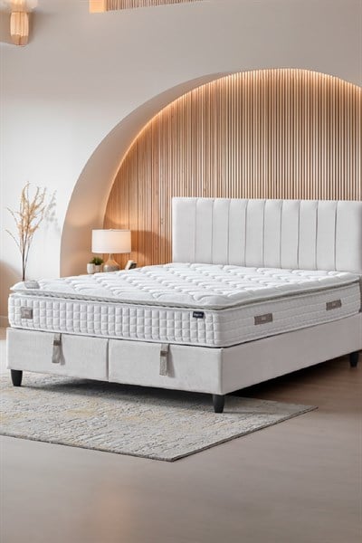 Cennet Yatak Zambak Modeli Full Ortopedik Çift Kişilik Pedli Yataklı Baza ve Başlık Takımı 3 lü Set