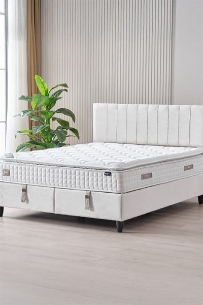 Cennet Yatak Zambak Modeli Full Ortopedik Çift Kişilik Pedli Yataklı Baza ve Başlık Takımı 3 lü Set