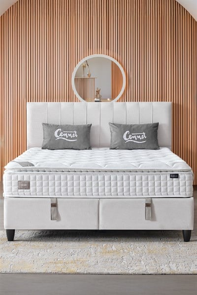Cennet Yatak Zambak Modeli Full Ortopedik Çift Kişilik Pedli Yataklı Baza ve Başlık Takımı 3 lü Set