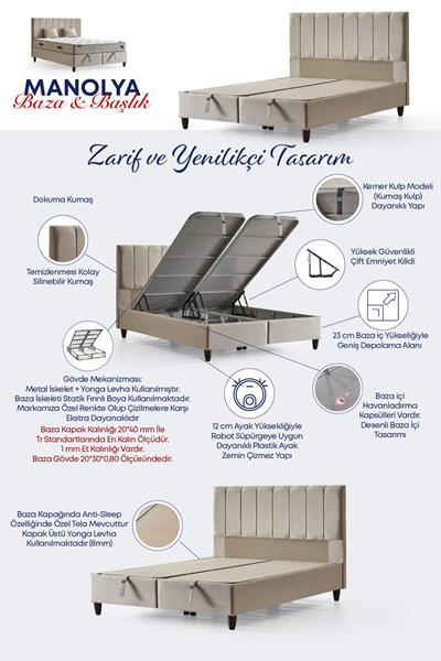 Manolya Çift Kişilik Sandıklı Baza ve Şık Başlık 2’li Set