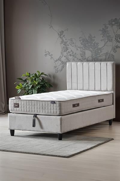 Manolya Serisi Tek Kişilik Sandıklı Baza ve Başlık + Full Ortopedik Paket Yaylı Yatak Takımı 3 lü Set