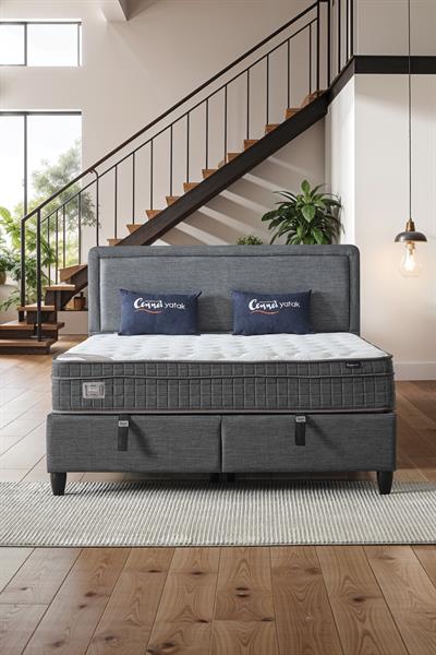 Melisa Çift Kişilik Sandıklı Baza + Full Ortopedik Antibakteriyel Paket Yaylı Visco Yatak + Başlık 3 lü Set