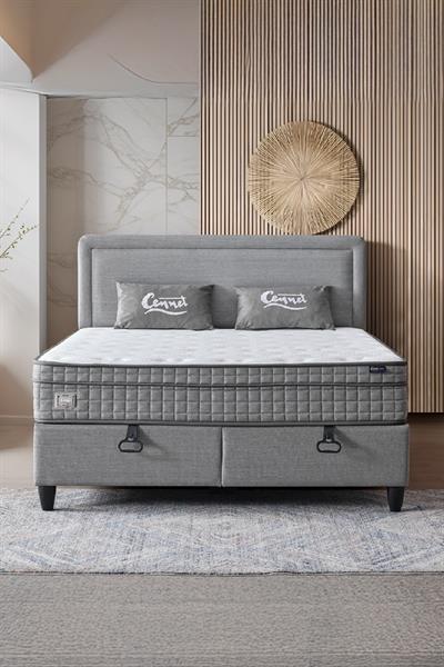 Melisa Çift Kişilik Sandıklı Baza + Full Ortopedik Antibakteriyel Paket Yaylı Visco Yatak + Başlık 3 lü Set