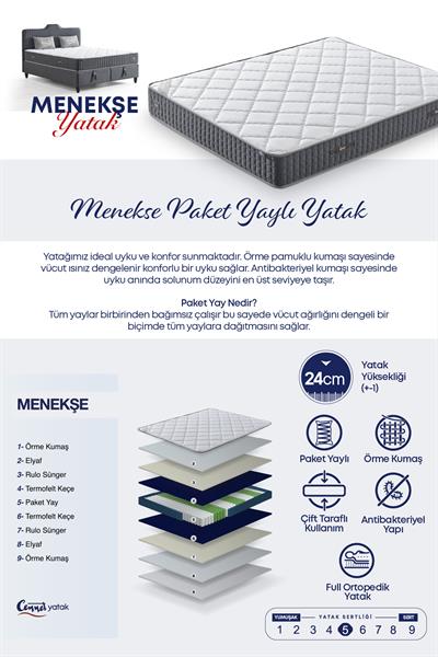 Menekşe Çift Kişilik Ortopedik Paket Yaylı Yatak Antibakteriyel Konforlu Yatak