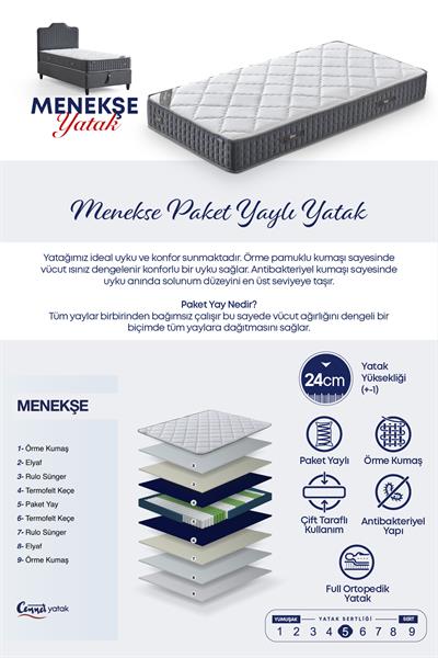 Menekşe Modeli Tek Kişilik Paket Yaylı Yatak Antibakteriyel ve Full Ortopedik Sistem