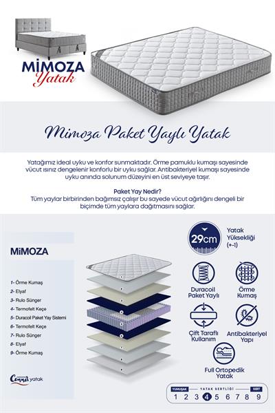 Mimoza Modeli Çift Kişilik Paket Yaylı Yatak Full Ortopedik ve Antibakteriyel Özellikli