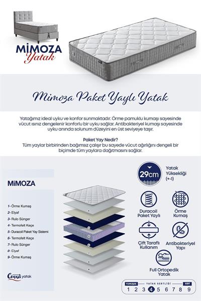 Mimoza Tek Kişilik Full Ortopedik Antibakteriyel Paket Yaylı Yatak