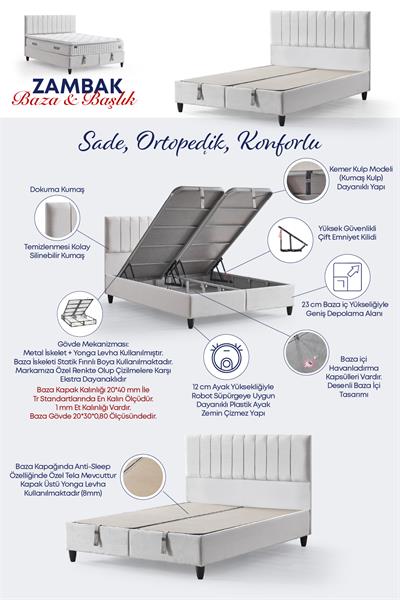 Zambak Çift Kişilik Sandıklı Baza ve Başlık Takımı 2’li Set