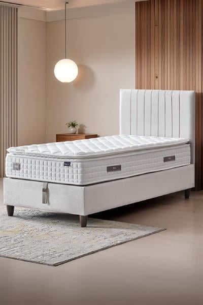 Zambak Tek Kişilik Sandıklı Baza + Full Ortopedik Antibakteriyel Pedli Yatak + Başlık  3 lü Set