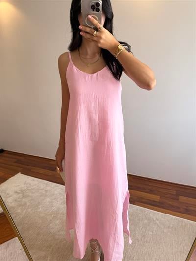 Askı Ayarlı Müslin Oversize Elbise | Pembe